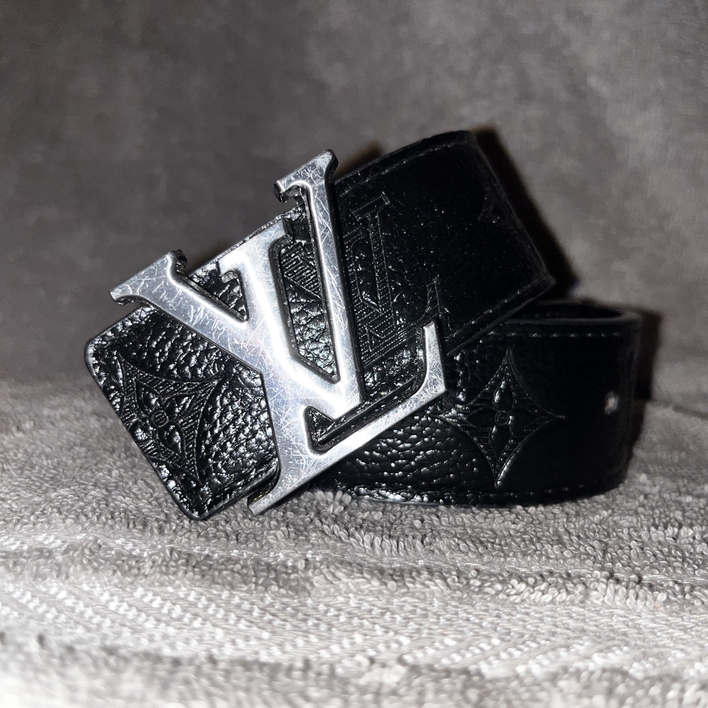 Louis Vuitton Black Embossed Belt with Silver Buckle